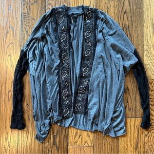 Gray Cardigan With Lace Sleeves